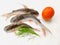 Gafftopsail Cat Fish Fish decorated with herbs and vegetables .Selective Focus