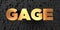 Gage - Gold text on black background - 3D rendered royalty free stock picture