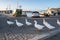 A gaggle of white geese