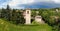 Gaianazzo church and bell tower shot with drone regional park natural reserve emilia romagna italy