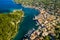 Gaios, capital city of Paxos Island, aerial view. Greece.