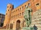 Gaius Julius Caesar Statue at Porta Palatina Gate. Piazza Cesare Augusto square. Turin, Piedmont, Italy