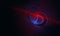 Galactic 3d orbit of glowing radiance of red and blue light in shape of beam and fading helix rings.