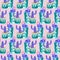 Galactic cactus and green pots, seamless pattern