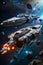 galactic cruiser traveling into a asteroids field, sci-fi scenery, generative ai illustration
