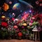 Galactic Gardens: A Fusion of Plants and Flowers with Space-themed Patterns