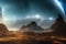 galactic landscape. the Milky Way, huge planets. the image was created by artificial intelligence