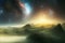 galactic landscape. the Milky Way, huge planets. the image was created by artificial intelligence