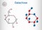 Galactose, alpha-D-galactopyranose, milk sugar molecule. Cyclic form. Structural chemical formula and molecule model. Sheet of
