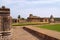 Galaganatha Group of temples, Aihole, Bagalkot, Karnataka. View from Suryanarayana temple. From left - Kutira, Durga Temple, and s