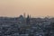 Galata tower in Istanbul, Turkey. Aerial view of landmark at golden hour with beautiful sunlight. Snow and winter season view in