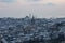 Galata tower in Istanbul, Turkey. Aerial view of landmark at golden hour with beautiful sunlight. Snow and winter season view in