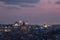 Galata tower in Istanbul, Turkey. Aerial view of landmark at golden hour with beautiful sunlight. Snow and winter season view in