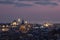 Galata tower in Istanbul, Turkey. Aerial view of landmark at golden hour with beautiful sunlight. Snow and winter season view in