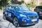Galati, Romania - September 15, 2019: Blue Peugeot 3008 2 facelift front view