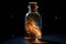 Galaxy in a corked glass bottle.AI generated