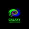 Galaxy logo template. Flat blue and green abstract spiral symbol.