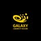 Galaxy logo template. Flat yellow on black abstract spiral symbol.