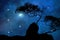Galaxy  night nature silhouette starry sky  globe milky way nebula  cosmic universe light plares nature background