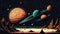Galaxy space planets landscape. Ai 8bit pixel game
