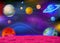 Galaxy Space View With Planets and Stars in Background Cartoon