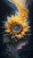 Galaxy In A Sunflower Painting of a Sunflower That Contains An Entire Detailed Galaxy Within It Liquid Paint Art Background