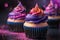 Galaxy-themed cupcakes with vibrant cosmic colors and sparkling decorations