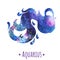 Galaxy zodiac sign aquarius.Watercolor