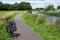 Galder, North Brabant, The Netherlands, Trekking bike at a trail at the banks of the River Mark