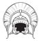 Galea. Roman Imperial helmet with crest tipically worn by centurion. Front view. Heraldry element. Black a nd white