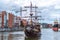 Galeon Sailing Ship the Lew sailing to its berth on the Motlawa river Gdansk, Poland