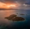 Galesnjak, Croatia - Aerial panoramic view of the beautiful heart-shaped island Galesnjak with a dramatic colorful summer sunset