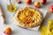 Galette or open pie with peaches. Baking. Vegetarian food