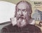 Galileo Galilei portrait on Italy 2000 lira 1983 banknote clos