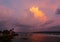 Galle lighthouse stands guard over the Indian ocean at sunset; SriLanka coast.