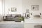 Gallery of posters and plant in white apartment interior with so