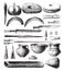 Gallic instruments, Objects discovered in the lakes of Switzerland, Plate III, vintage engraving