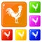 Gallic rooster icons set vector color