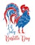 Gallic rooster in phrygian cap. Bastille Day design template