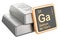 Gallium ingots with chemical element icon Gallium Ga, 3D rendering