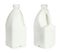 Gallon bottles of milk on white background, collage