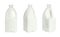 Gallon bottles of milk on white background, collage