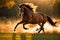 Gallop of Freedom: 3D Rendered Illustration of a Majestic Horse Racing Through the Jungle Against a Vibrant Red Sky