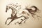 Gallop running Arabian horse shaped by watercolour calligraphy strokes