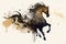 Gallop running Arabian horse shaped by watercolour calligraphy strokes