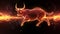 Galloping Neon Red Fire Bull, sparks fly from under the hooves, hight sky background, banner