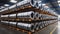 Galvanized Steel Rolls in a Distribution Warehouse. Generative AI