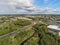 Galway, Ireland - 04/27/2020: Light traffic on N6 road, Aerial view. Warm sunny day.
