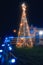 Galway, Ireland - 12.04.2021: Beautiful illuminated Christmas decorations, Salthill area. Soft and dreamy look. Night shot,