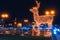 Galway, Ireland - 12.04.2021: Beautiful illuminated deer, Christmas decorations, Salthill area. Soft and dreamy look. Night shot,